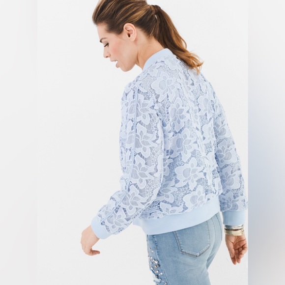 Women’s Chico’s LACK LABEL Lace Bomber Jacket Size 1 Medium - Picture 3 of 8